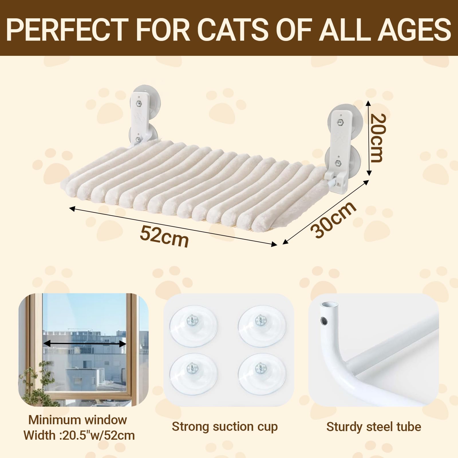 Amaca per Gatti da Finestra, Amaca Gatto Finestra con Cuscino Ultra Morbido Lavabile, Posatoio per finestra con 4 ventose, telaio setal robusto stabile fino a 18 kg