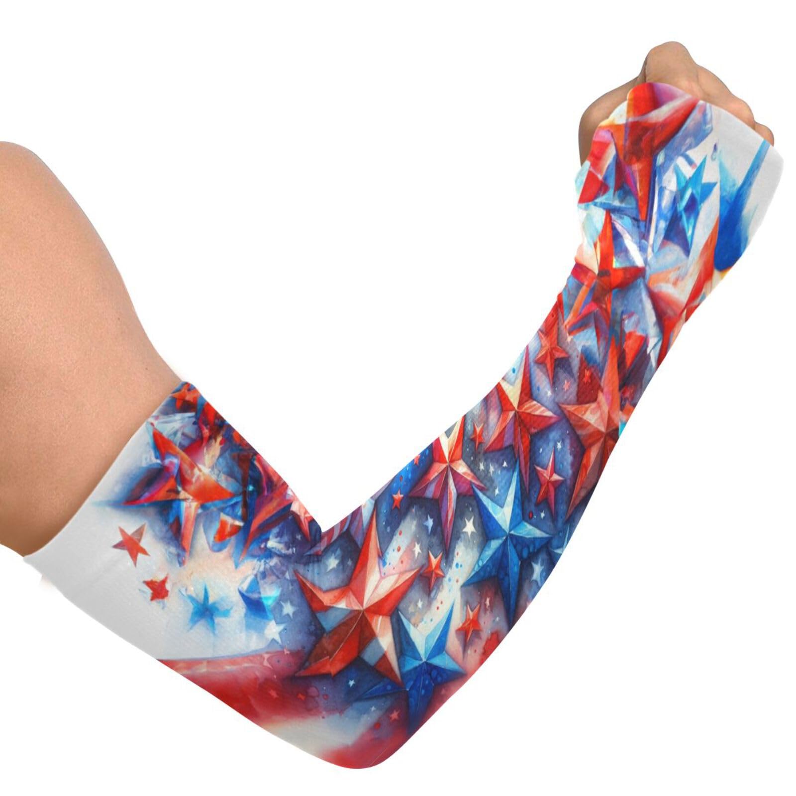 PaChyLuu Independence UV Sun Protection Arm Sleeves Cooling Compression Arm Sleeves with Thumb Hole for Men Women Golf Volleyball