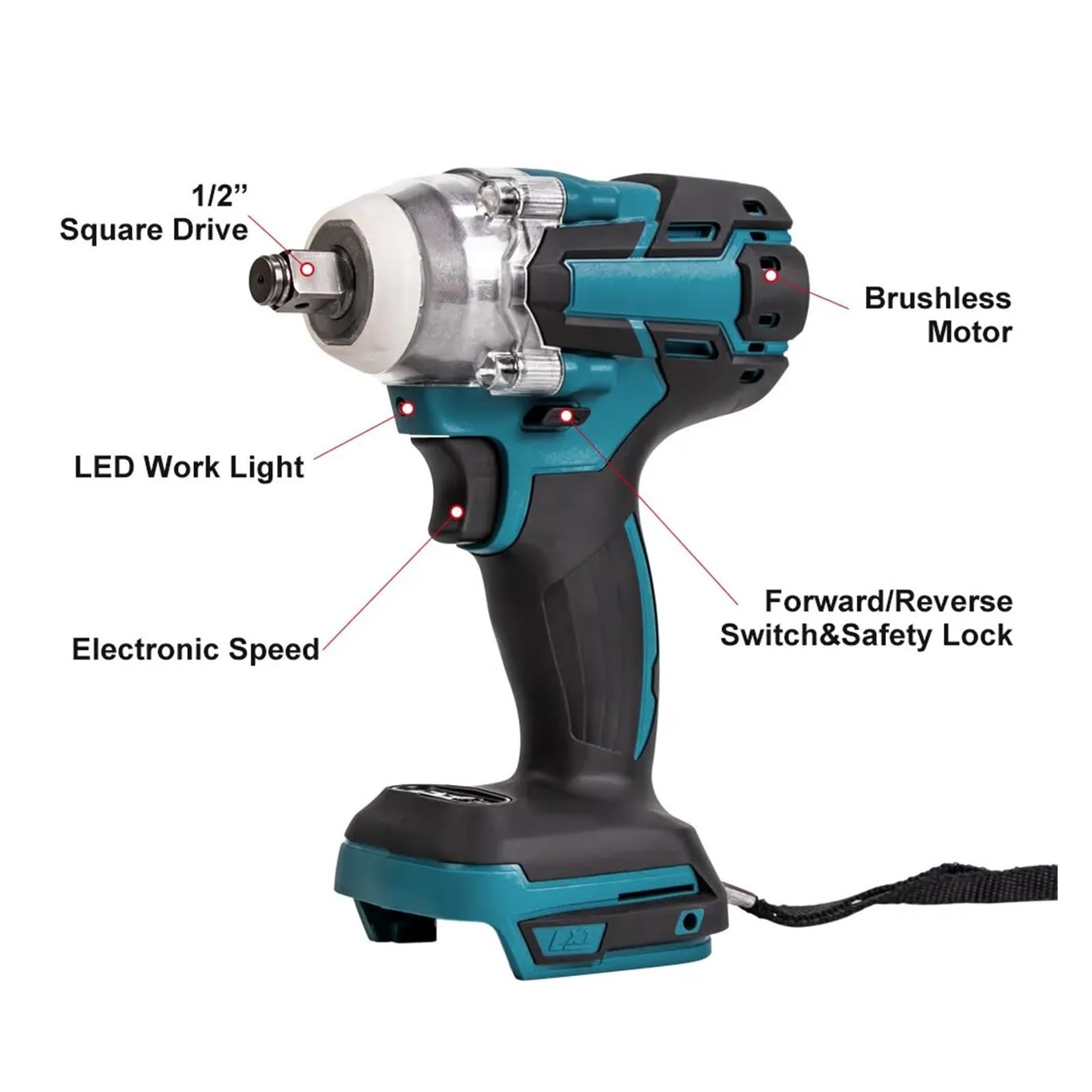 Llave de Impacto Llave De Impacto Eléctrica De 18V, Llave De Vaso Recargable De 1/2, Inalámbrica, Sin Batería, Impacto De Alta Potencia En Reparación De Automóviles(B)