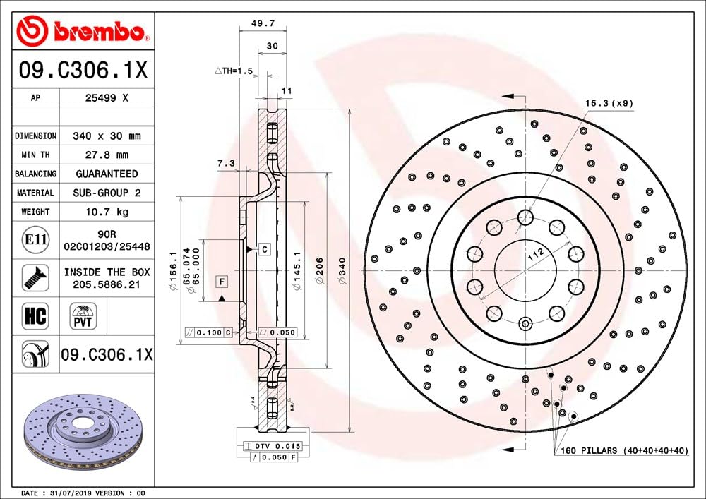 BREMBO 2x Bremsscheibe XTRA belüftet vorne 09.C306.1X
