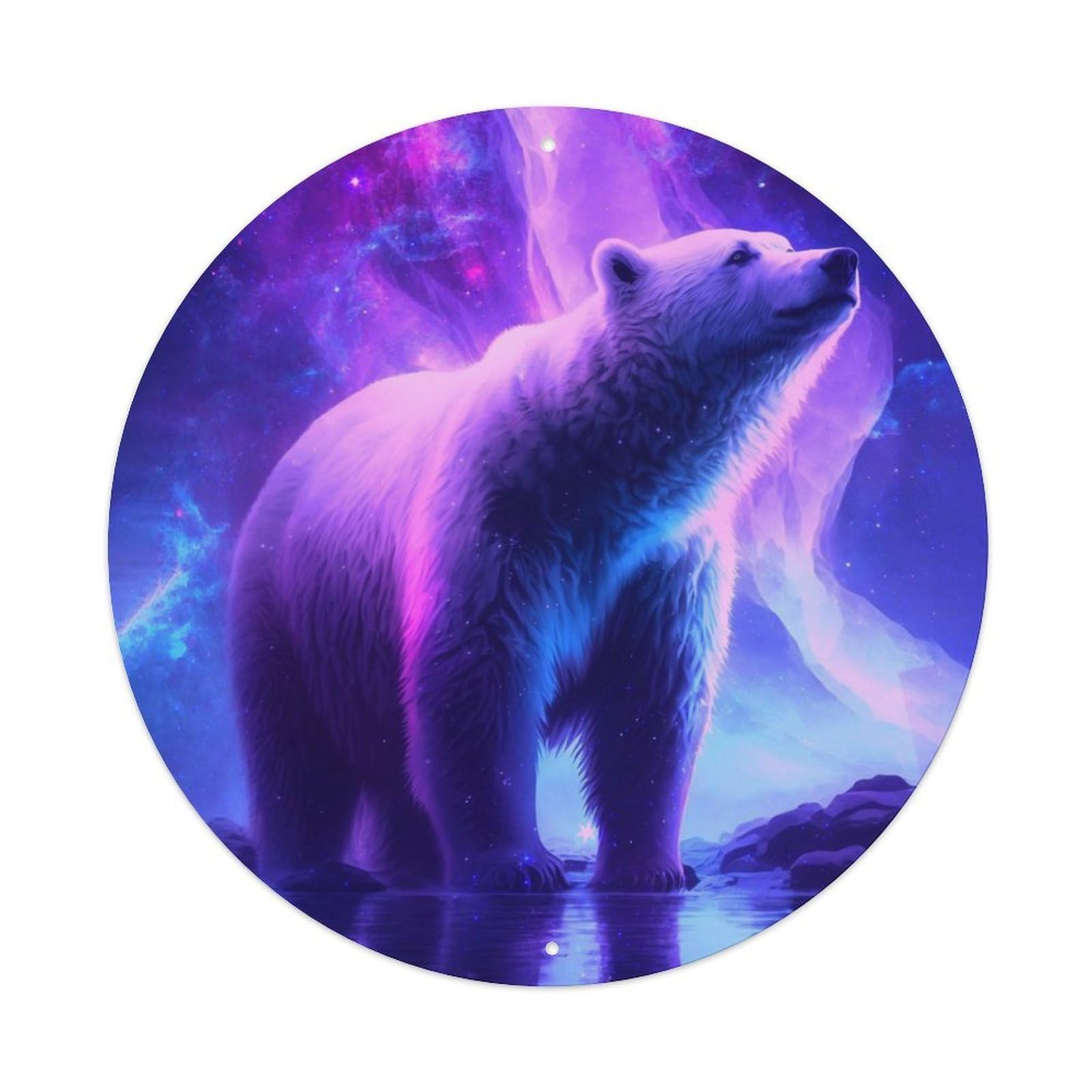 Animal Polar Bear Cosmic Starry Nebula Fantasy Surreal Landscape Vintage Metal Tin Sign Plaque Wall Decor for Cafe, Club Bar, Office, Garden Metal Poster 8x8Inch