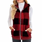 Womens Fuzzy Sherpa Fleece Vest Zip Up Fall Fashion Hooded Sleeveless Jacket Lightweight Outwear Waistcoat Pockets