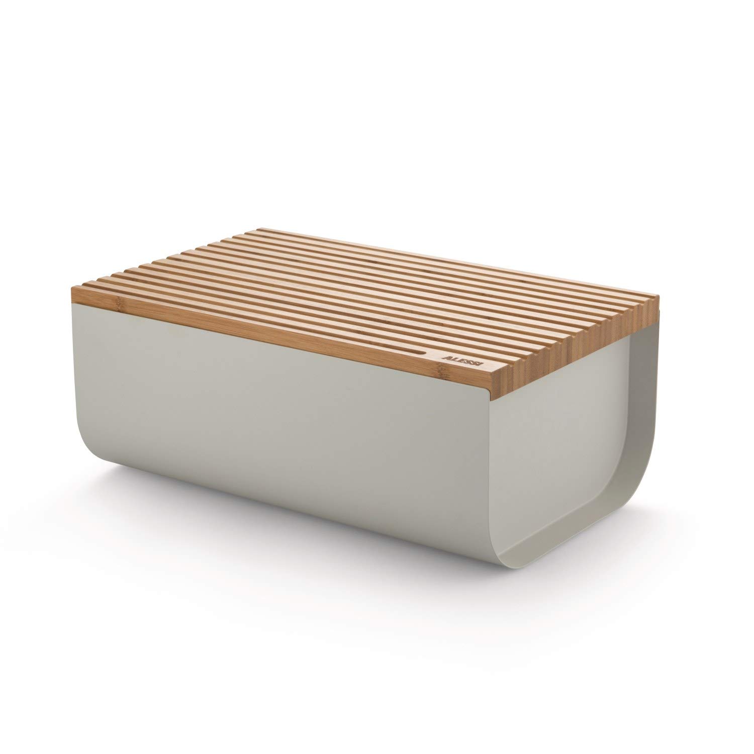 Alessi Mattina BG03 WG - Brotkasten aus Edelstahlstahl mit Epixidharz und Bambusholz, Warm Grey