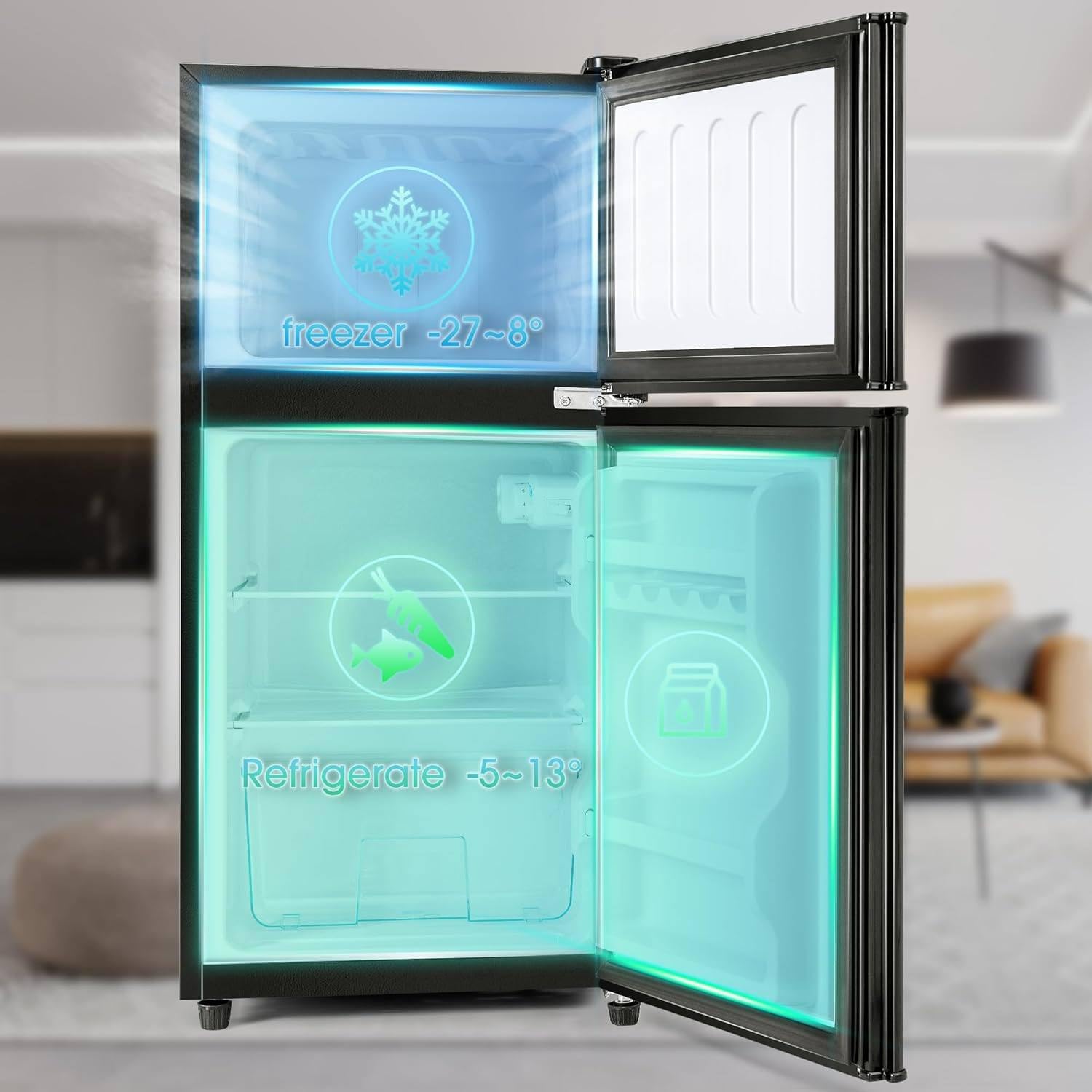Standardowa lodówka w stylu retro wolnostojąca lodówka z zamrażarką 105,5 cm wysokości 41 cm szerokości 92 litry całkowita objętość -27°C do +13°C [klasa energetyczna D] czerwona