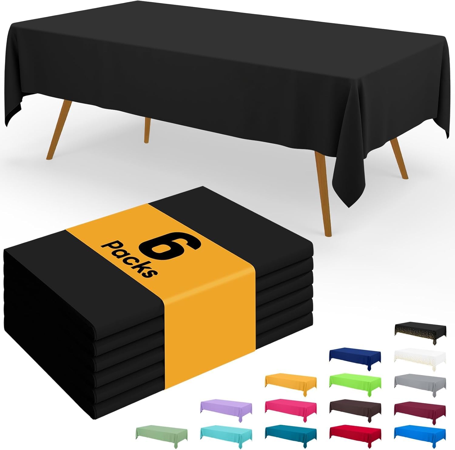Homaxy Disposable Table Cloth - 6 Pack, Waterproof Plastic Tablecloths Wipe Clean, Decorative Rectangle Leakproof Table Cover for Parties Outdoor, 137 x274 cm, Black