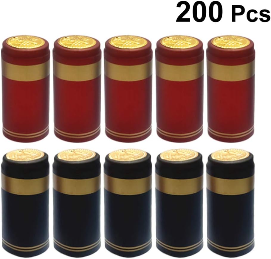 Hemoton 200 pcs Wine Heat Shrink Capsules Pvc Wine Bottle Shrink Caps with Tear-off Tab Red Heat Cap for Straight Mouth Bottles Family Accessories Homebrew Bottling