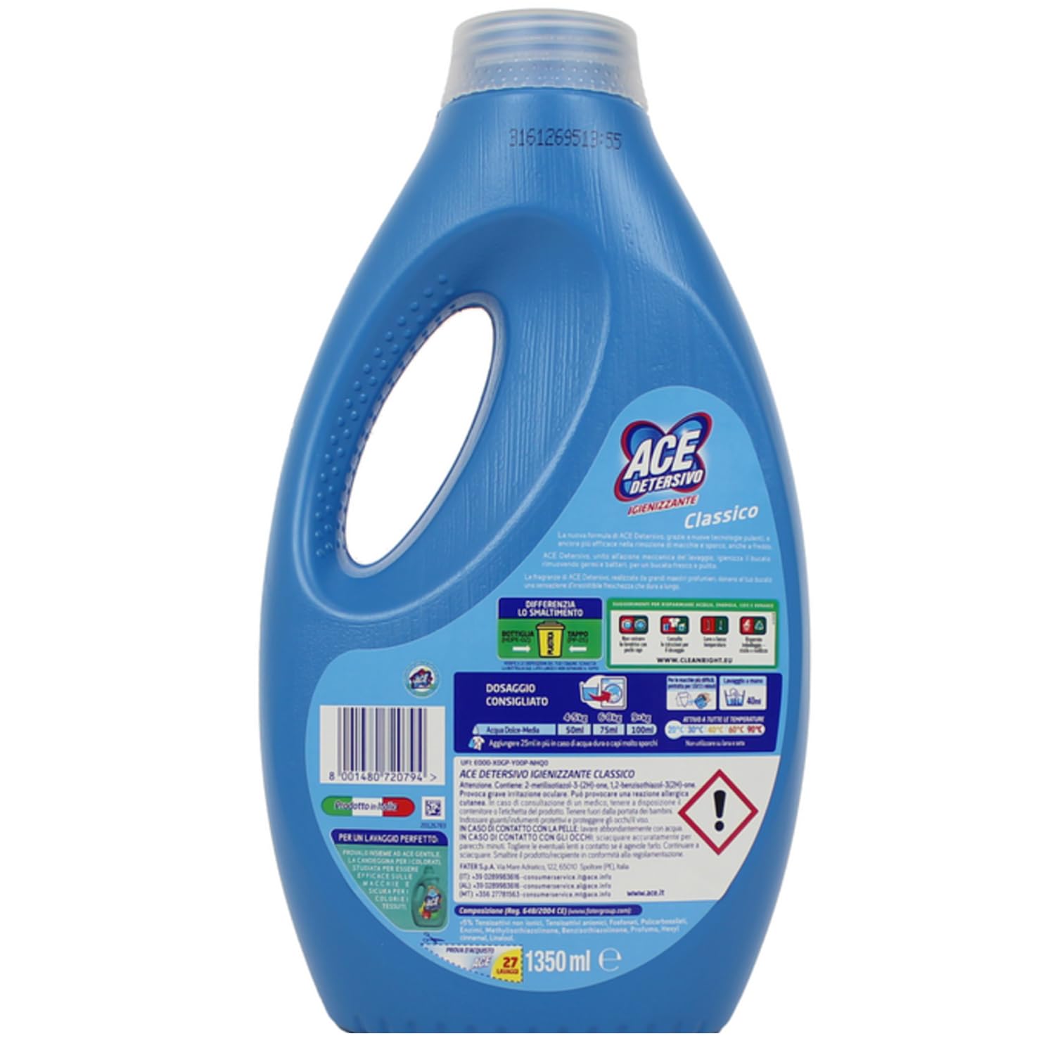 Detersivo Igienizzante Classico – 27 Lavaggi – 1,35L kit con Spugna Brandizzata SPESA & RISPARMIO Inclusa – Variazioni 4/8/12 Pezzi (12)