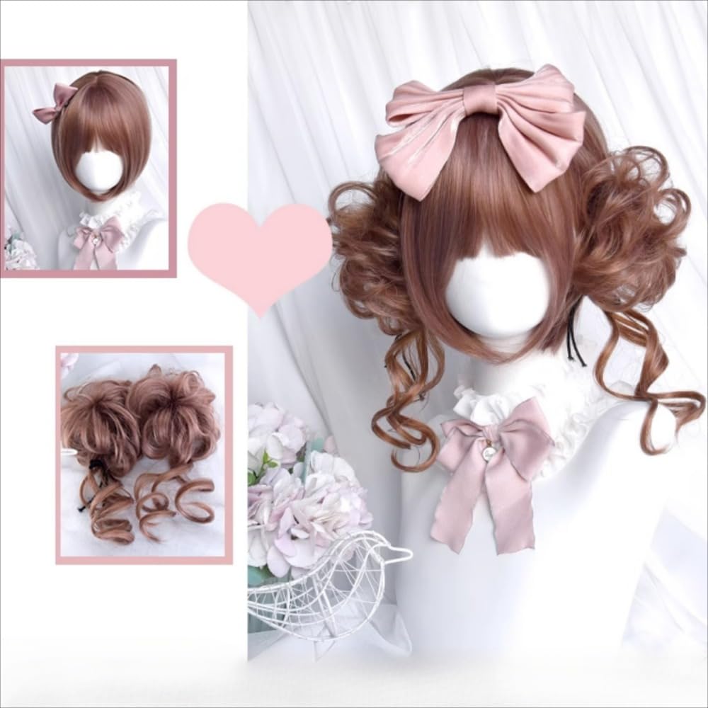 Perruque De Cosplay Courte Bob Lolita Pour Femmes Avec 2 Boucles À Pince Amovibles Petits Pains Cheveux Synthétiques Résistants À La Chaleur Pour La Fête D'halloween