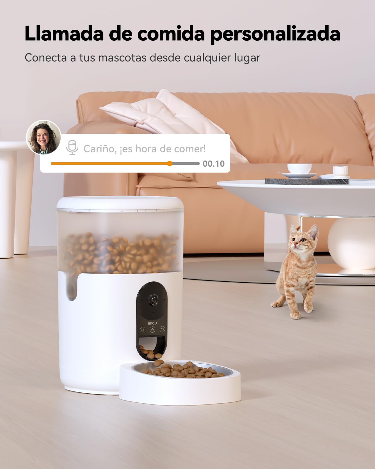 Imou 4L Comedero Gato Automatico con Cámara 4MP, 2.4G WiFi Dispensador Comida Gatos/Perros con Detección de Movimiento y Fuente de Alimentación Dual, Sensor de Alimentos Bajos, Audio Bidireccional