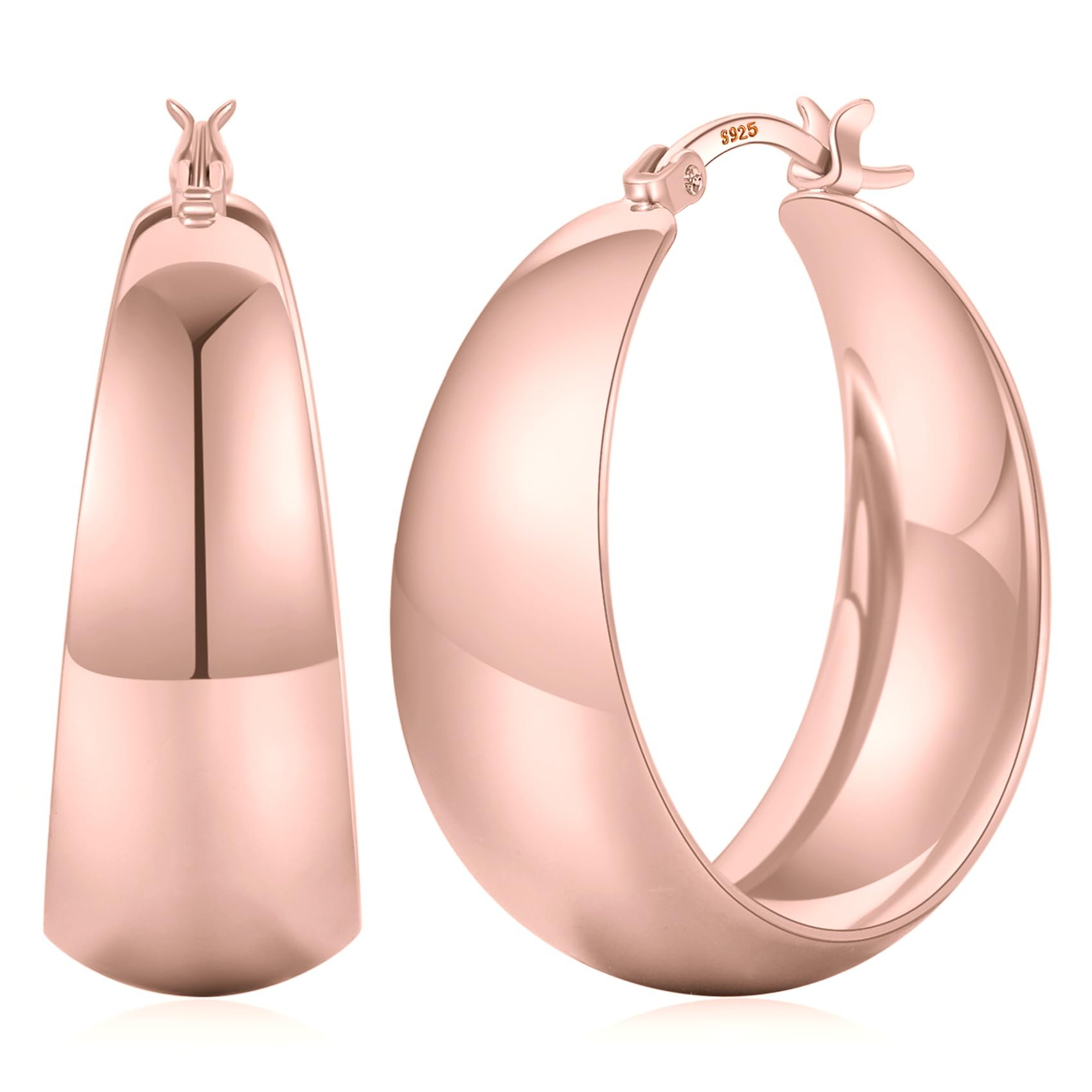 Senteria Ohrringe Silber 925 Creolen für Damen Hypoallergen Leichte 12mm Breite 14K Vergoldete Ohrringe Gold Groß Dick Creolen Ohrringes Damen 25/30/40/50mm