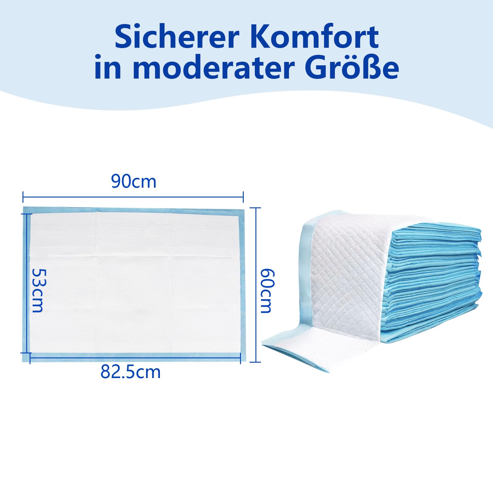 Jednorazowe wkładki do łóżka z nietrzymaniem moczu, 60 x 90 cm, 25 sztuk, wodoodporne i ultra chłonne wkładki do łóżka z paskami mocującymi, dla niemowląt, dorosłych i seniorów (nie do celów
