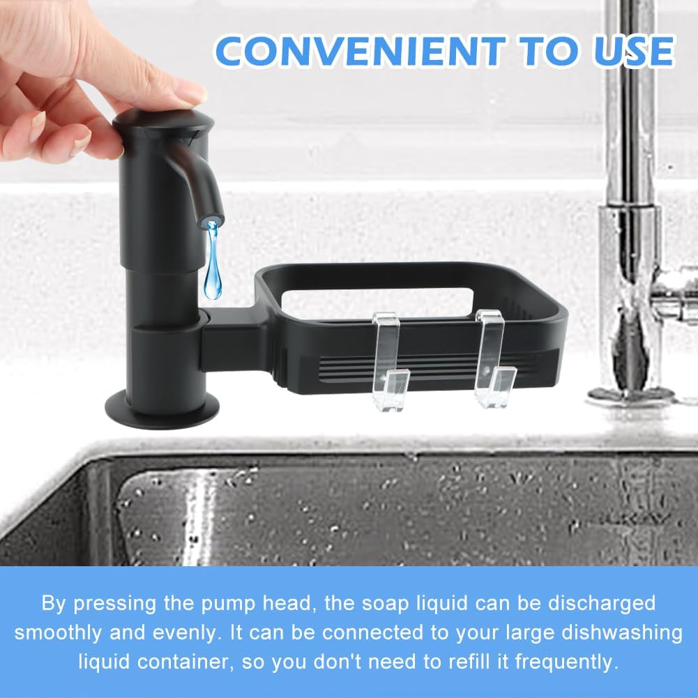Soap Dispenser for Kitchen Sink, Countertop Built in Sink Soap Dispenser with 40" Extension Tube Kit & Storage Basket Design for Kitchen Bathroom(Color:Black)