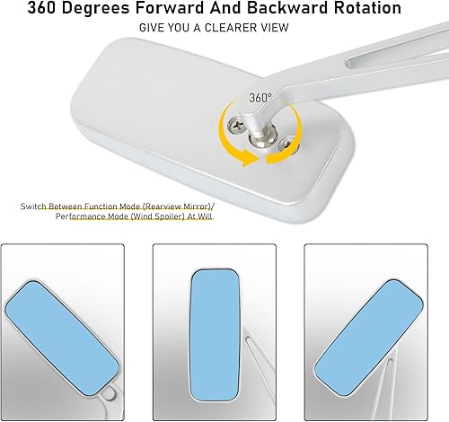 Miniatura 4 de 0.315 in0.394 in Negro Rectángulo Motocicleta Retrovisor Lateral Espejos para Cruiser Chopper Honda Kawasaki Suzuki Yamaha (Plata)