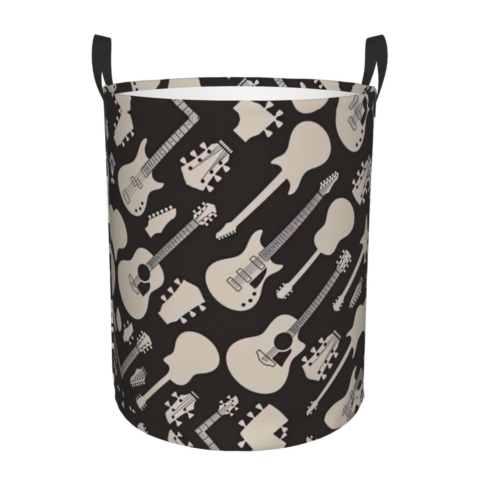 S Collapsible Round Guitar pattern Print Laundry Hamper