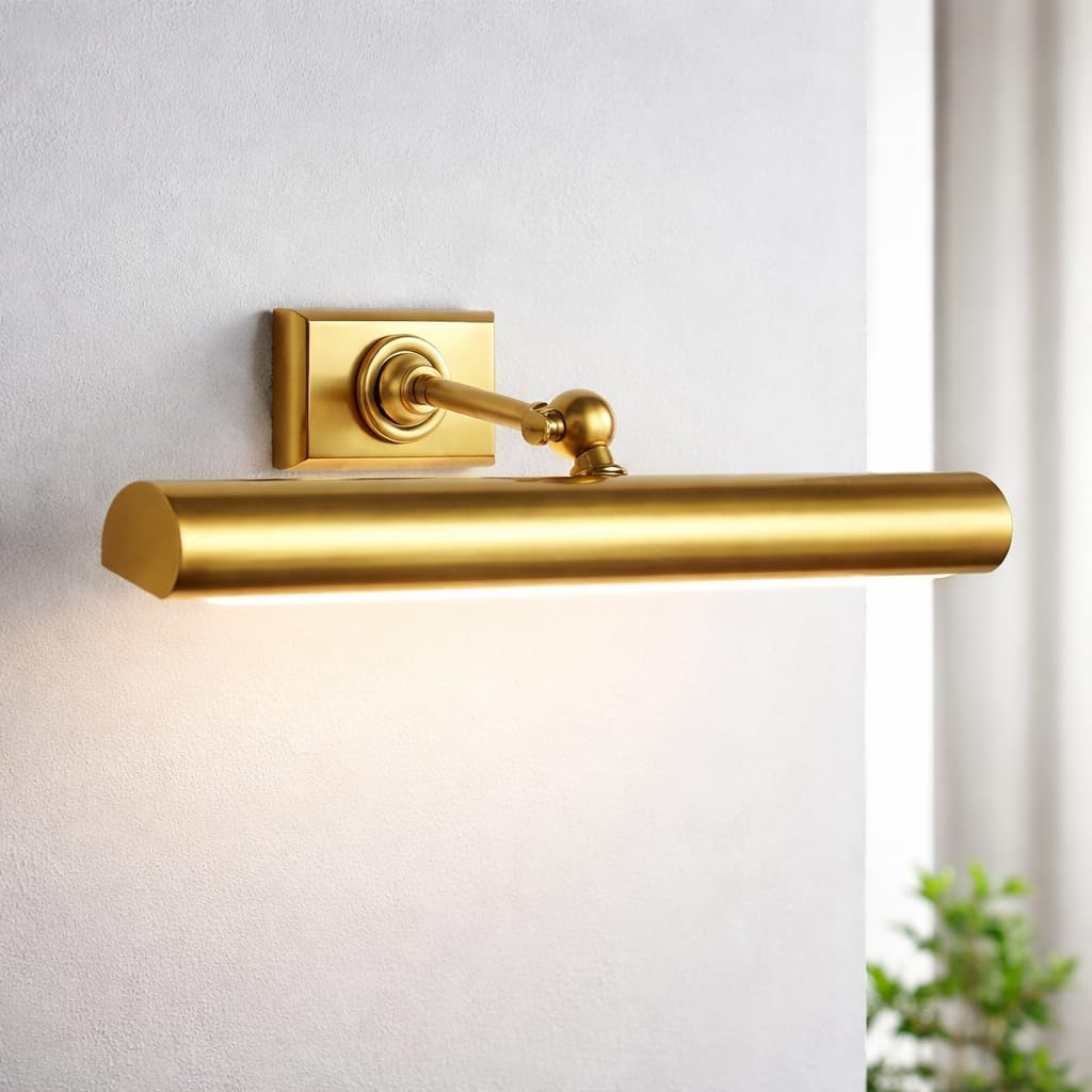 18" Brass Picture Light - Mid Century Hardwired Wall Mount Display Light for Paintings - Adjustable Arm Rotating Shade Wall Sconce For Gallery, Hallway, Photos, Living Room (Matte Black)
