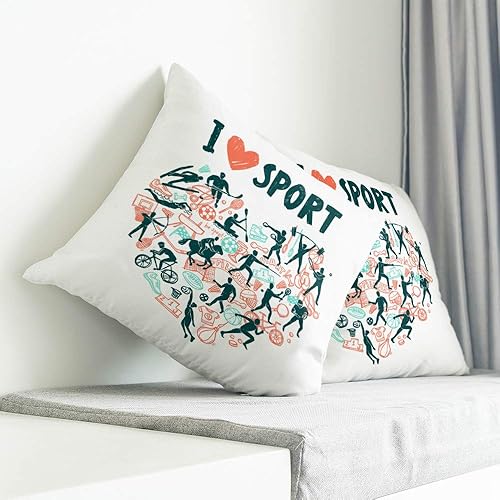 Throw Pillow Covers 18x18 inch, I Love Sport Healthy Exercise Pillowcase Burlap Decorative Cushion Case Soft Warm Cotton Linen Cushion Cover with