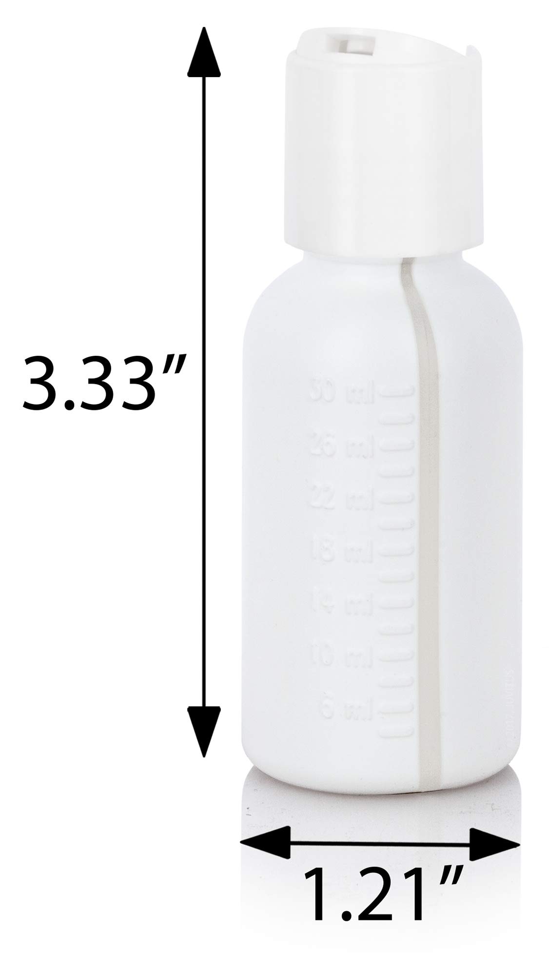 JUVITUS 1 oz White Graduated Plastic HDPE Boston Round Bottles with White Disc Cap (6 pack)