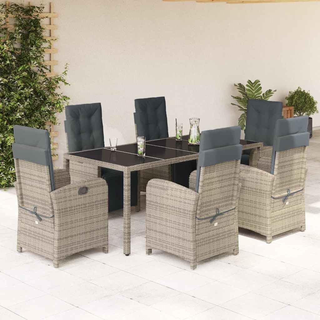 Set da Pranzo Giardino 7 Pezzi con Cuscini Grigi