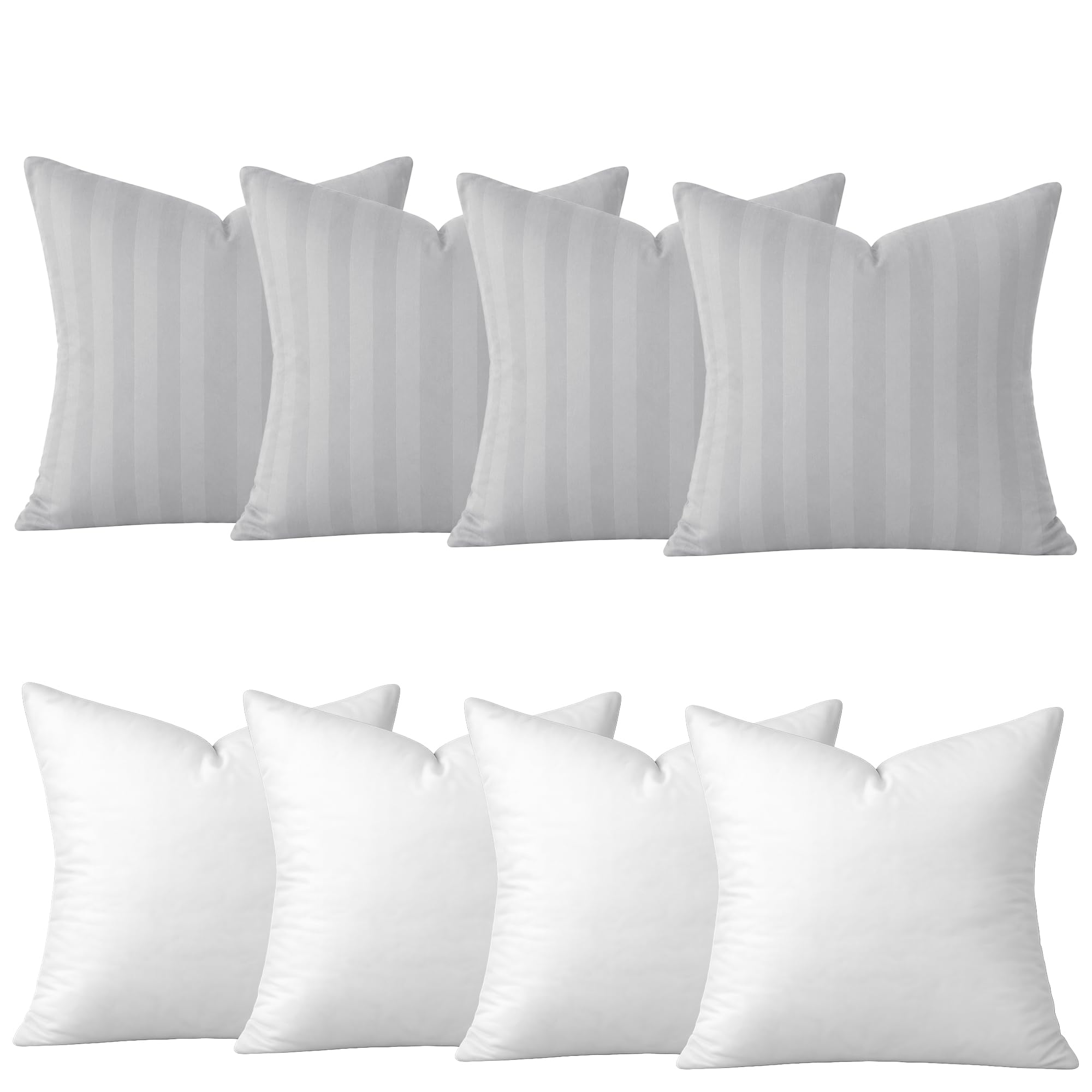 Hafaa Silver Cushions With Covers Included Pack Of 4, 40 X 40 Cm Decorative Stripe Microfiber Throw Pillows With Hidden Zip Closure For Living Room Couch Office & Home Décor