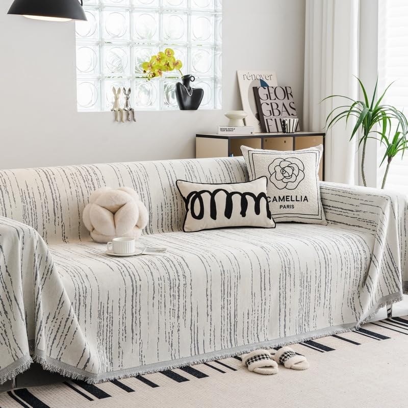 Coperta per divano lavorata a maglia con nappe, accogliente ed elegante, decorazione per la casa per divano o poltrona