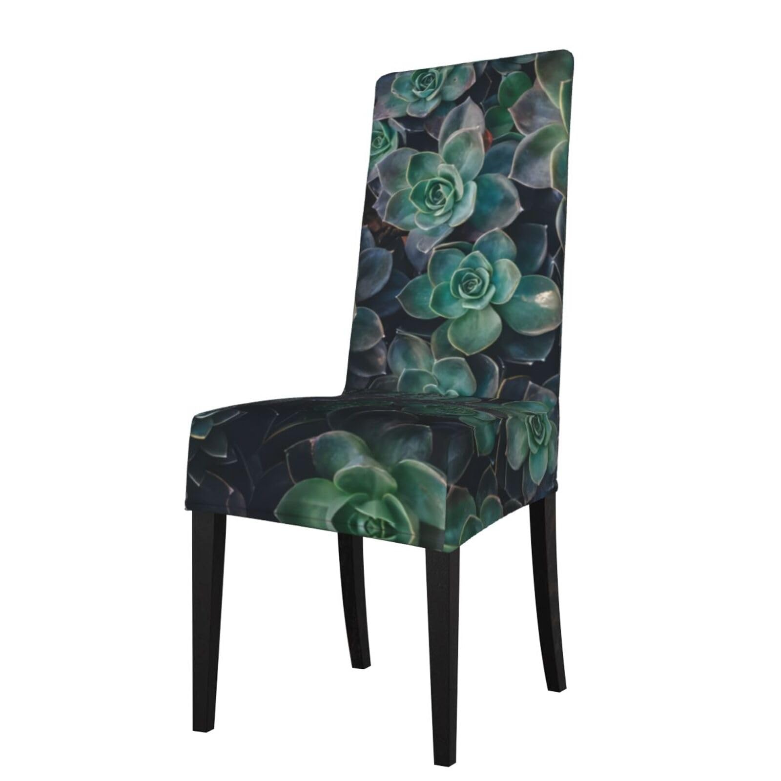 Hlsbssl Black Green Succulent Printed Dining Chair Covers, Fully Enclosed, Removable And Washable, Suitable For Family Banquets And Celebrations