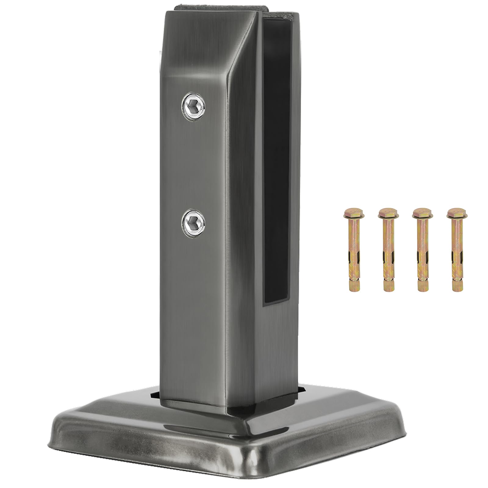 OUUTMEE Abrazadera de cristal de pie, 1 abrazadera de cristal grande de acero inoxidable 304, negro, soporte de cristal para escaleras, soporte para vidrio, valla, piscina, vidrio para pasamanos