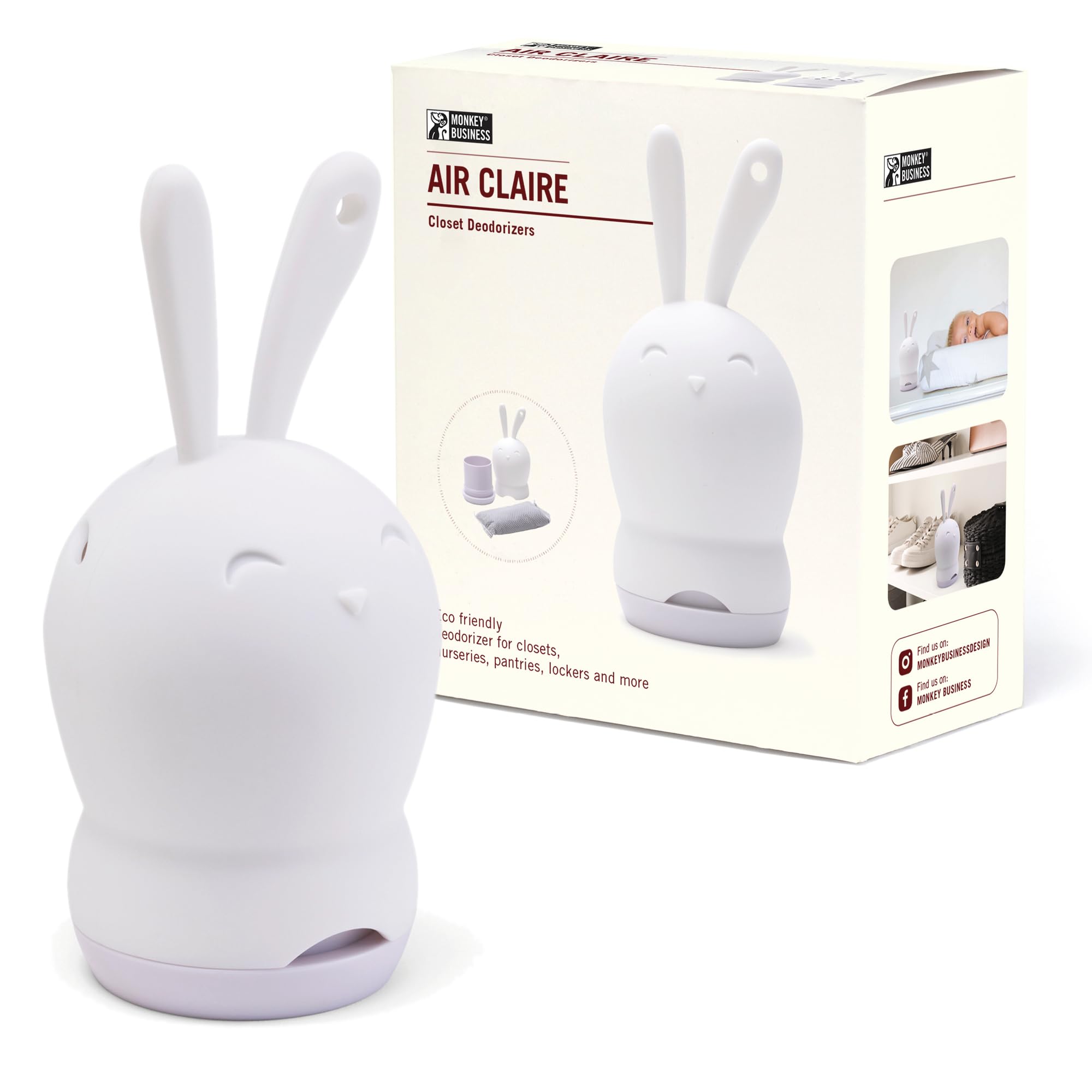 Monkey BusinessOdor Eliminators, Deodorizers For Cupboards And Small Areas, Activated Charcoal Also Keeps Wardrobes, Lockers, Gym Bags Fresh, Odor Absorber Eco-friendly (Air Claire - White)