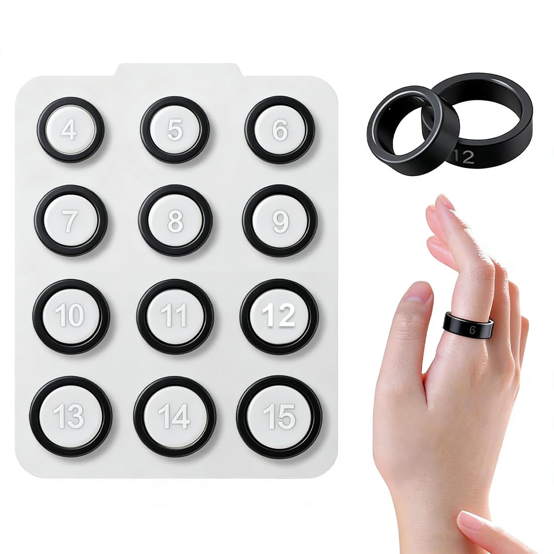 Kit di misurazione dell'anello da 12 pezzi, strumenti di misurazione dell'anello nero