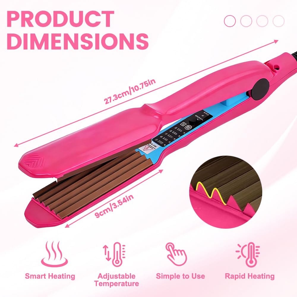 Plancha de Crimpar, Plancha Pelo Ondas Pequeñas Cerámica, 5 Temperaturas, Herramienta Profesional para Crear Volumen y Textura, Calentamiento Rápido, para Hogar, Viajes