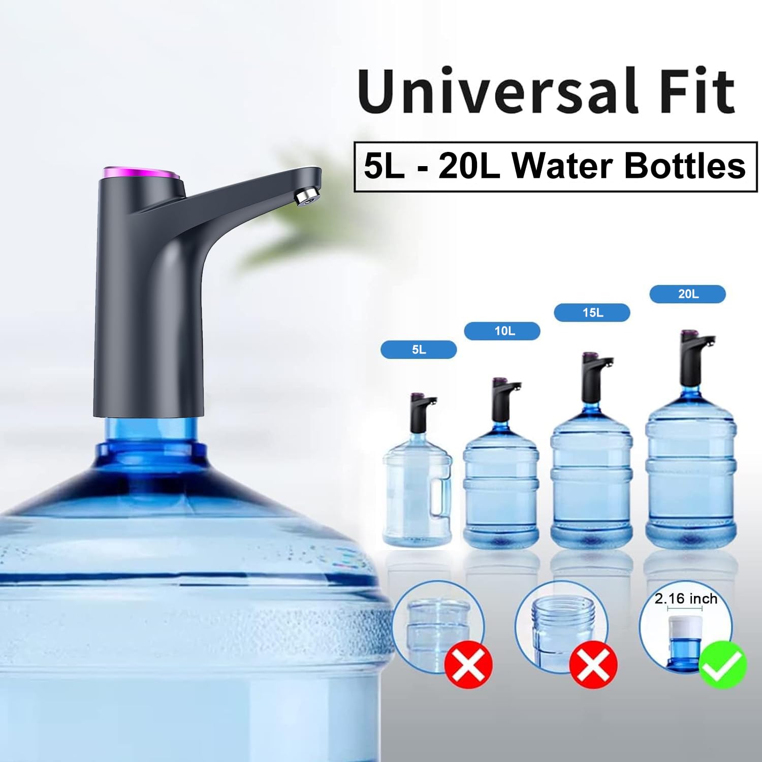 Hoteon Water Dispenser with 1200mAh Battery, Automatic Water Dispenser for 20 Litre Bottle, Food Grade Faster Pumping Water Pump for Home Countertop Bedside Camping (Black) 1