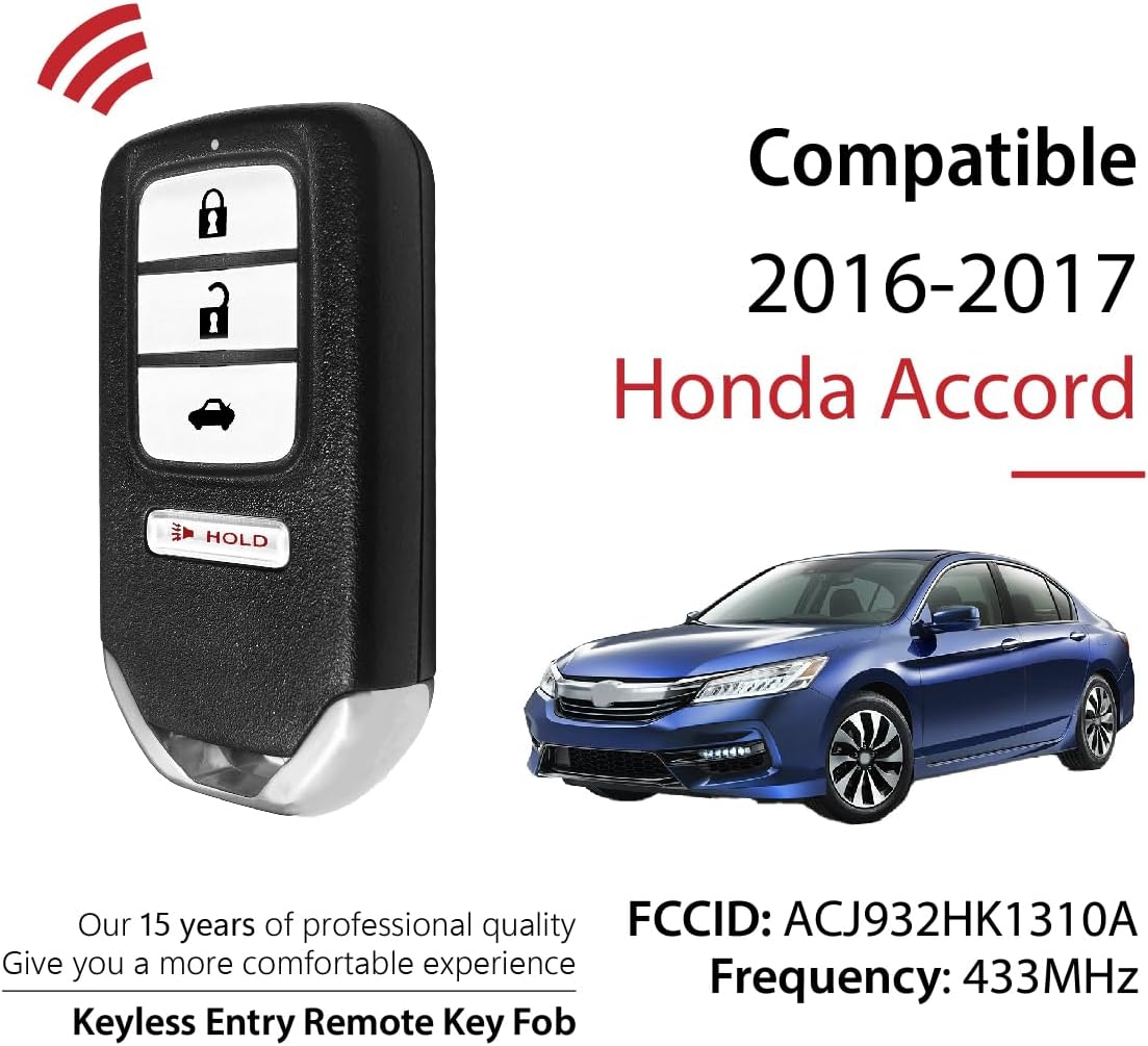 2 Keylessbest Replacement for 2016 2017 Honda Accord Key Fob Remote Control ACJ932HK1310A 4 Buttons 433MHz