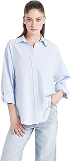 قميص واسع مقاس كبير بياقة قميص وأكمام طويلة من نسيج محبوك للنساء الشابات من ديفاكتو (عبوة من قطعة واحدة)