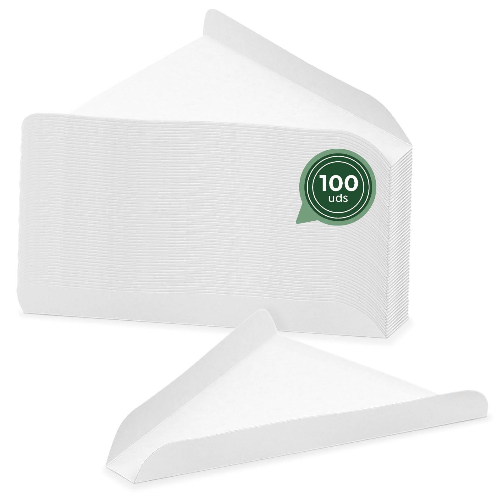 MAXI PRODUCTS - Lot de 100 cales à pizza en carton blanc à emporter de 18 x 23 x 3 cm - Boîte à pizza, à emporter, recyclable, porte-pizza, cale à emporter, facile à utiliser