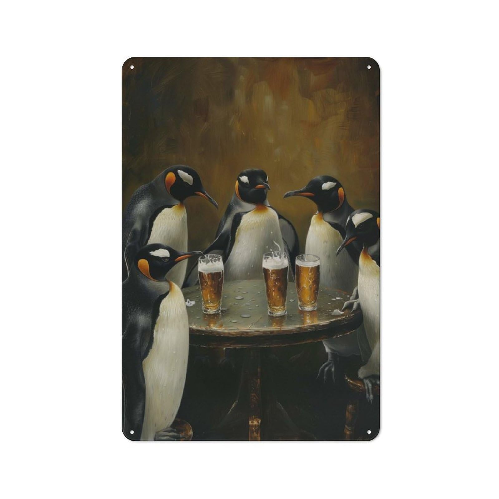 Junmoney Style-7 Penguins Beer In A Tavern Rustic Metal Sign 30X20cm For Pub Or Café, For Collectors Of Rustic Metal Wall Decor
