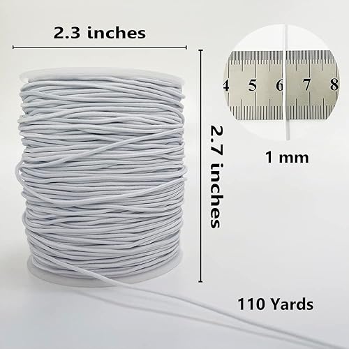 Miniatura 2 de Cuerda elástica para pulseras, 0.039 in x 110 yardas, cuerda elástica resistente para hacer joyas, collares, cuentas, color blanco