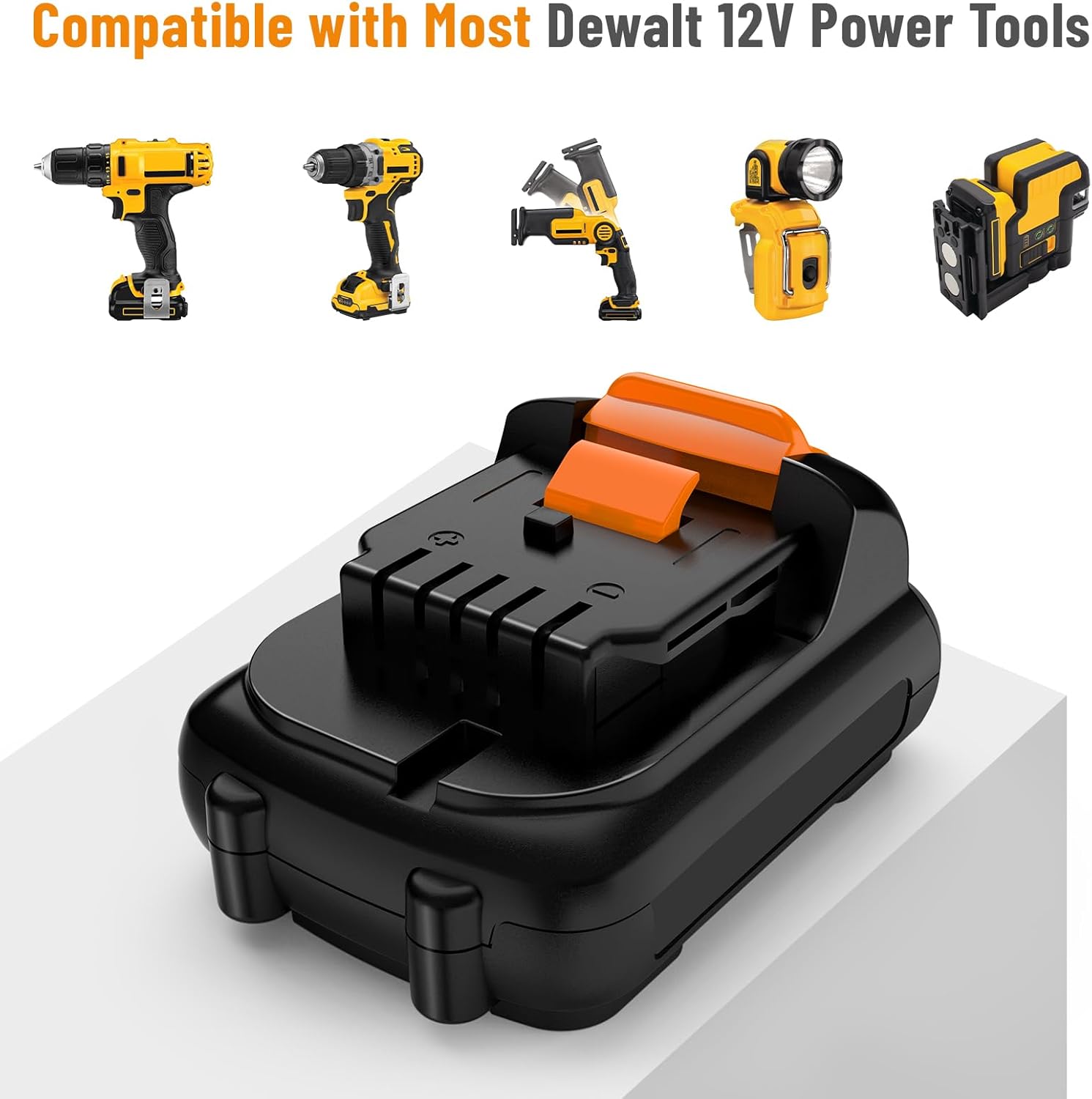 2Packs DCB121 12V 4000mAh Lithium Battery Replacement for Dewalt 12V DCB120 DCB123 DCB122 DCB127 DCB124 DCB121 Cordless Power Tools（NOT fit for Dewalt 20V tools) - Image 5