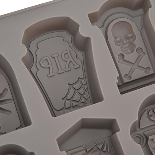 Miniatura 5 de Molde de silicona para Halloween, 6 cuadrículas grises de Halloween, calavera, araña, lápida, molde, caramelo, fondant, mousse, pastel, chocolate,