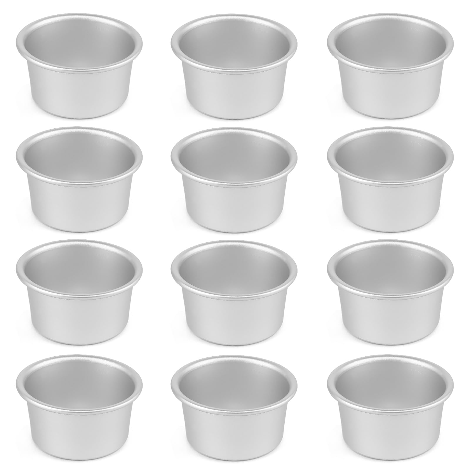 Backform Rund Klein, 12-Stück-Set‌ (Ø 9,5 cm), Hochwertige Mini Kuchenform aus eloxiertem Aluminium, Geeignet für Backofen und Luftfrittierer, silber