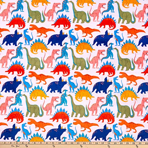 E.Z. Fabric Exclusive Minky Dino Friends On Minky Exclusive Cream, Fabric by the Yard