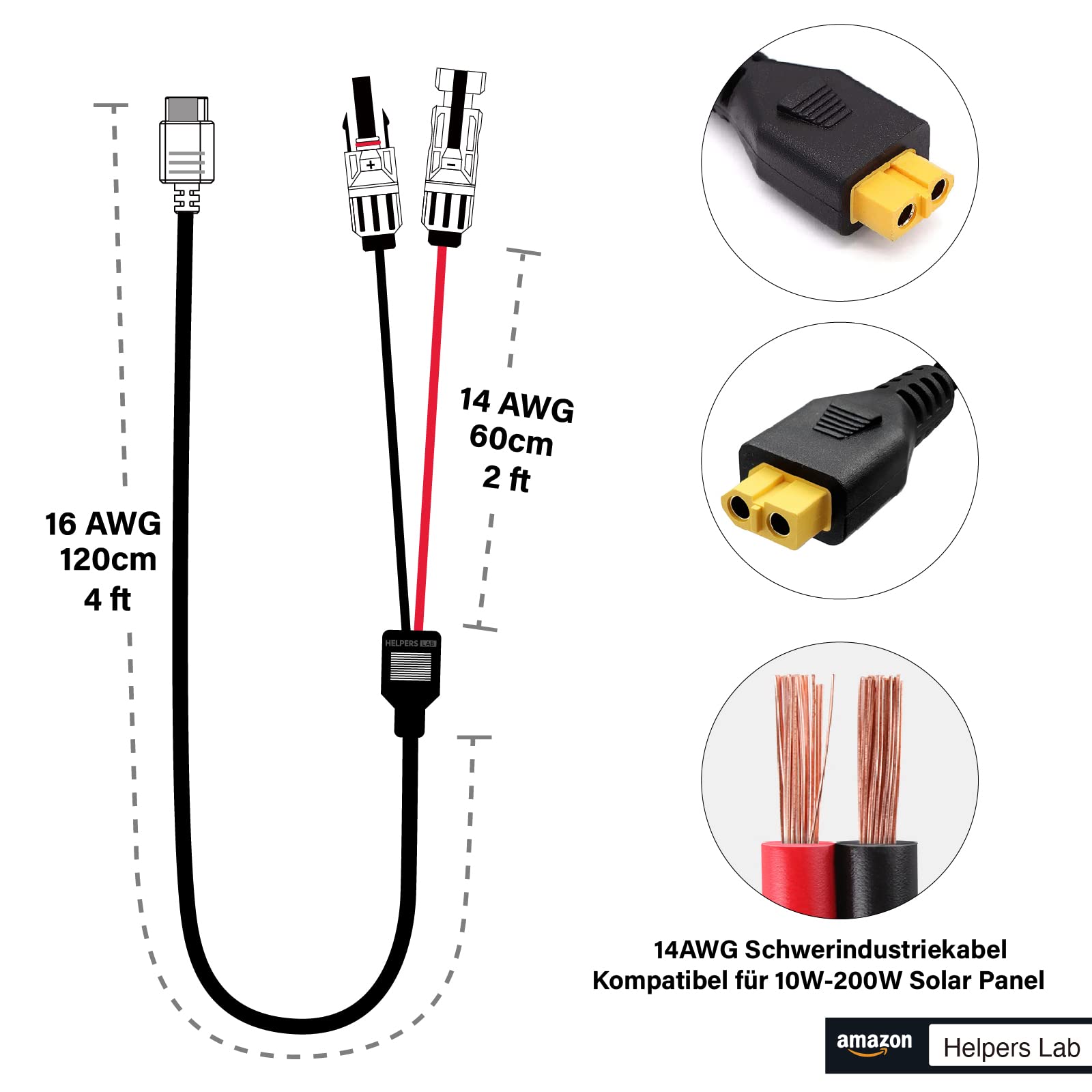 Solarladekabel Solarstecker auf XT60 Stecker Solarpanel Adapter Kabel Solarkabel für EF DELTA 2 und River Pro MAX mini Bluetti EB55 Powerstation 757 Powerhouse Solar Generator 180cm