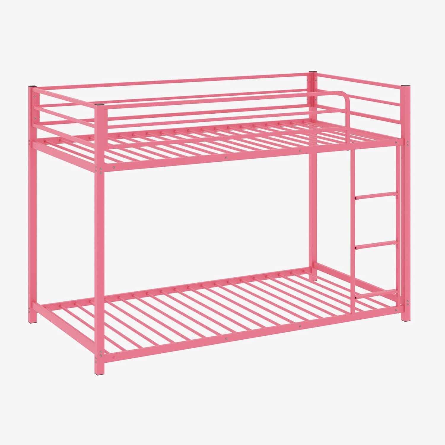 Bonnlo Twin Over Twin Metal Bunk Bed, Metal Twin Bed Frame with Safety Guardrail for Kids & Teens, Space-Saving, Easy Assembly, Mattress Not Included (Pink)