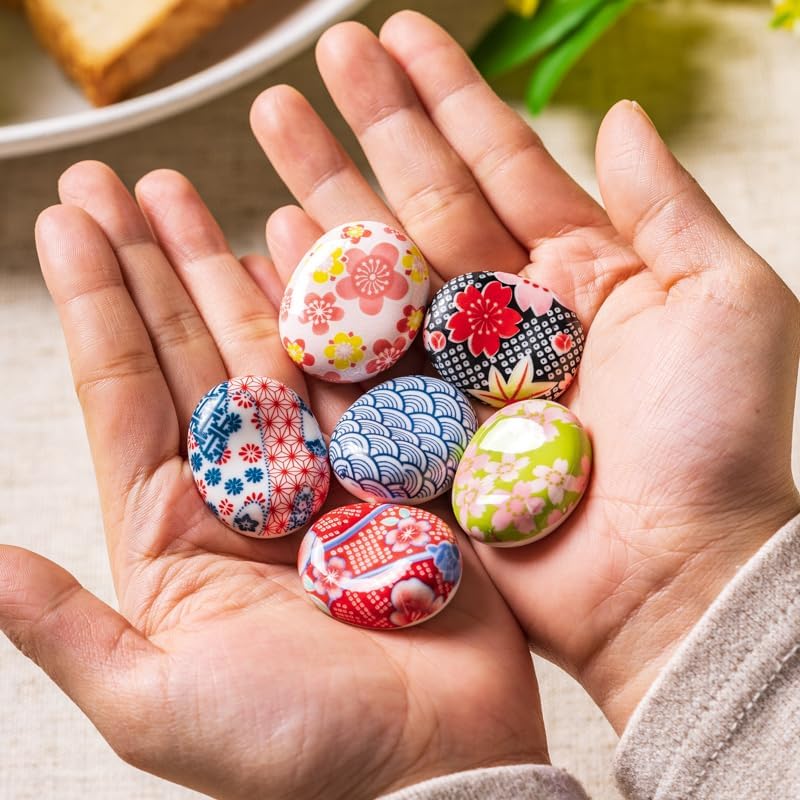 Ceramic Floral Broad Bean Chopsticks Rest Rack Dinner Spoon Stand Knife Fork Holder (Set of 6PCS)