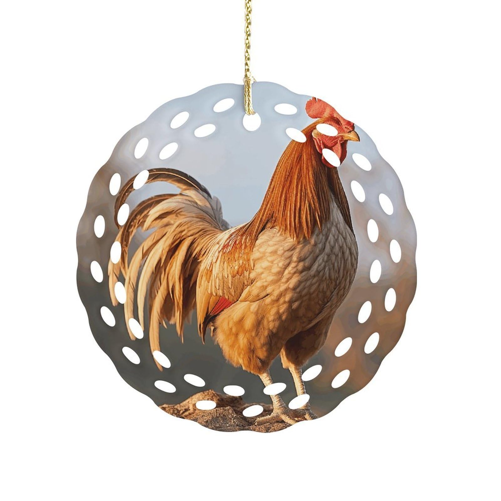 Fodpand Women's Style Farm Rooster Ceramic Ornament For Home Decor 3.2" Round Tree Decoration Christmas Ornaments For Men Double-Sided Design