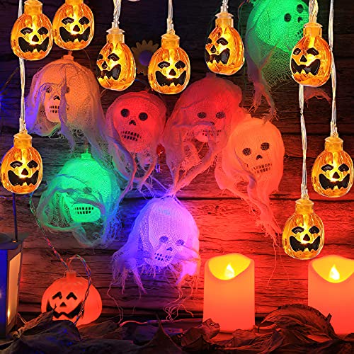 2Pack Halloween String Light, Halloween Decorations Skull String Lights and Pumpkin LED String Light, Battery Powered 40LED 20FT Multi-Color String Lights Indoor Outdoor Halloween DÃ©cor
