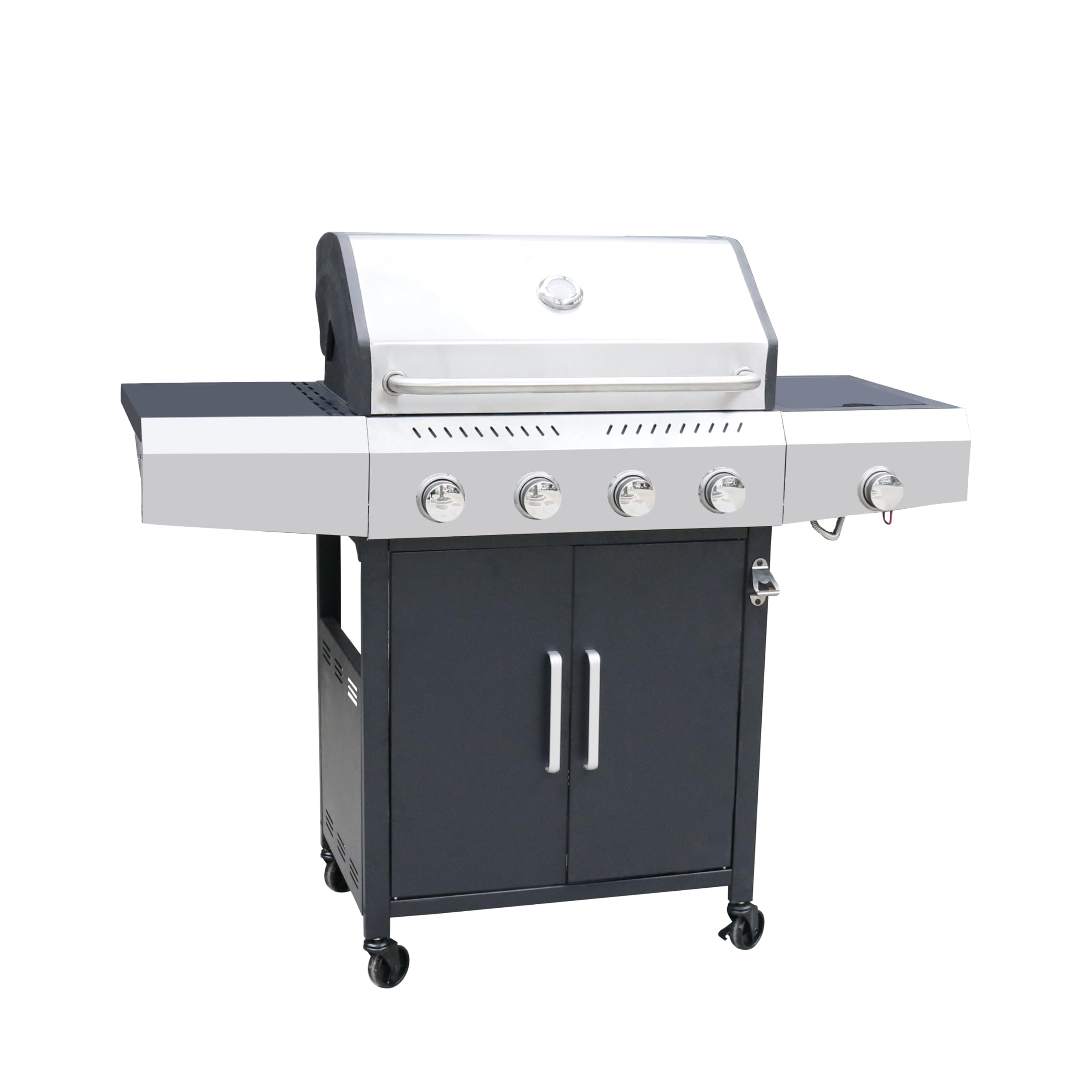 BRICOZONE Barbecue A Gas Professionale XXL 5 Bruciatori 16 Kw Coperchio Doppio Termometro Acciaio Inox