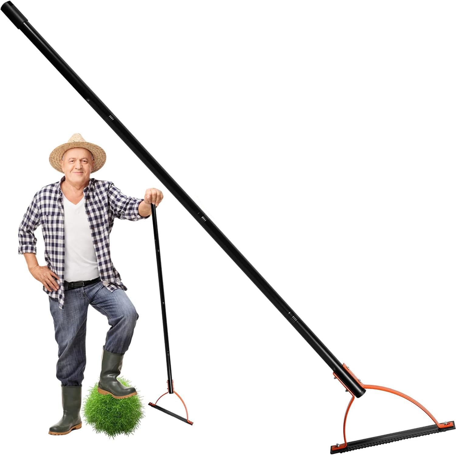 Tagliaerba Manuale con Frusta per Erba con Lama affilata a Doppio Taglio seghettata, Manico in Acciaio da 60 Pollici, utensile da Taglio a Frusta per Erba Portatile per Giardino, Cortile