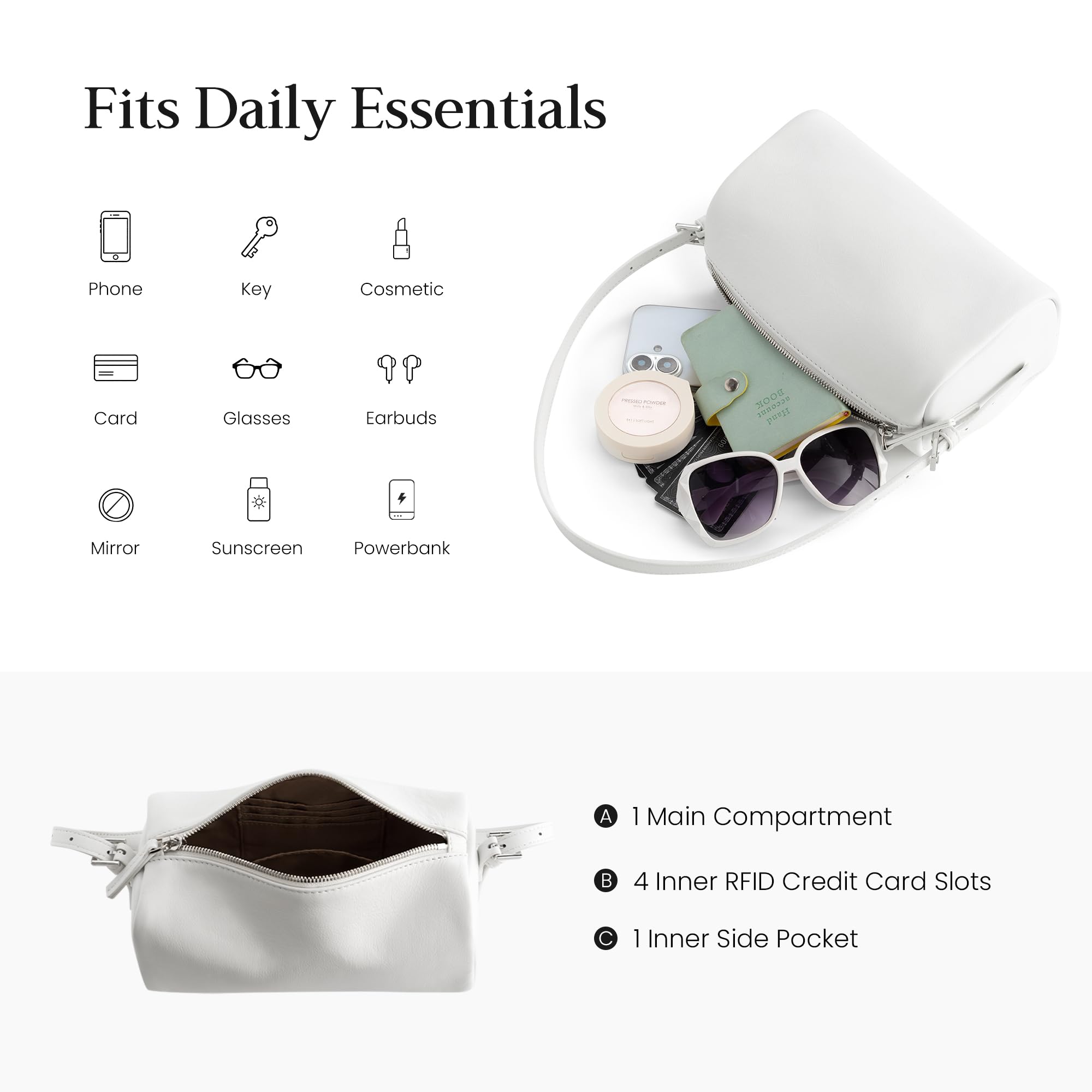 befen Bolso Bandolera de Piel Auténtica para Mujer, Bolso Hobo Mini de Hombro, Bolso Cilíndrico Pequeño de Piel con Protección RFID y dos Correas