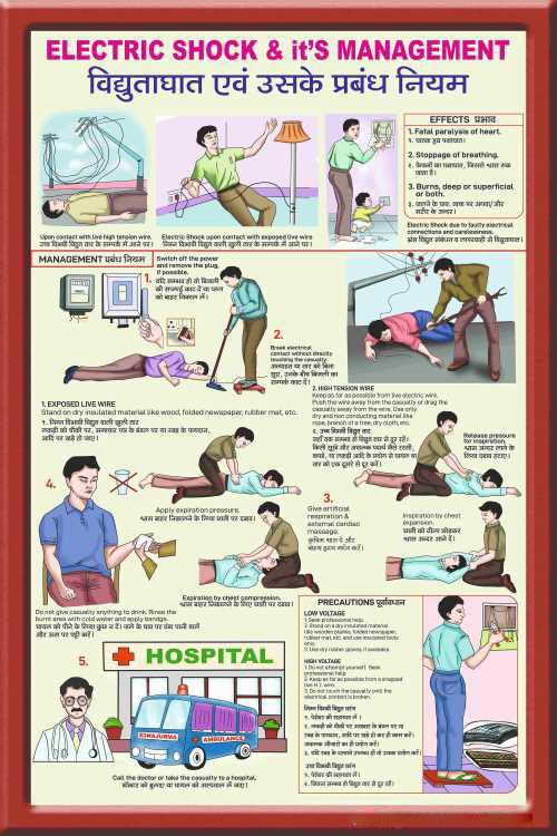 Educational Electric Shock Safety Poster | Bilingual First Aid Art Print | Office, Classroom & Garage Wall Decor | Emergency Management & Awareness Art (Multicolor, 36x24 Inches, Unframed - Star Flex)-picture-25