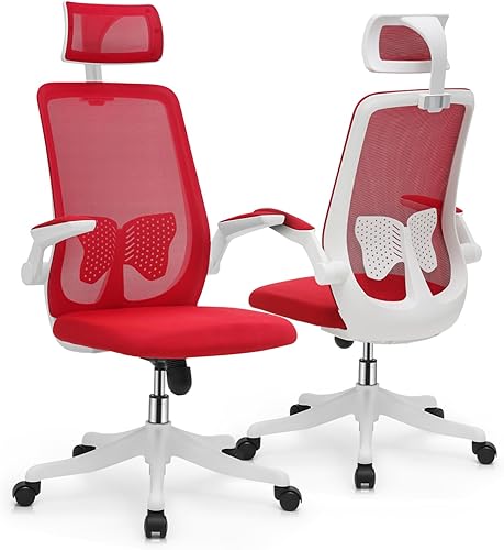 Magshion Juego de 2 sillas de oficina función de inclinación reposacabezas ajustable con brazos abatibles soporte lumbar silla de oficina sillas de