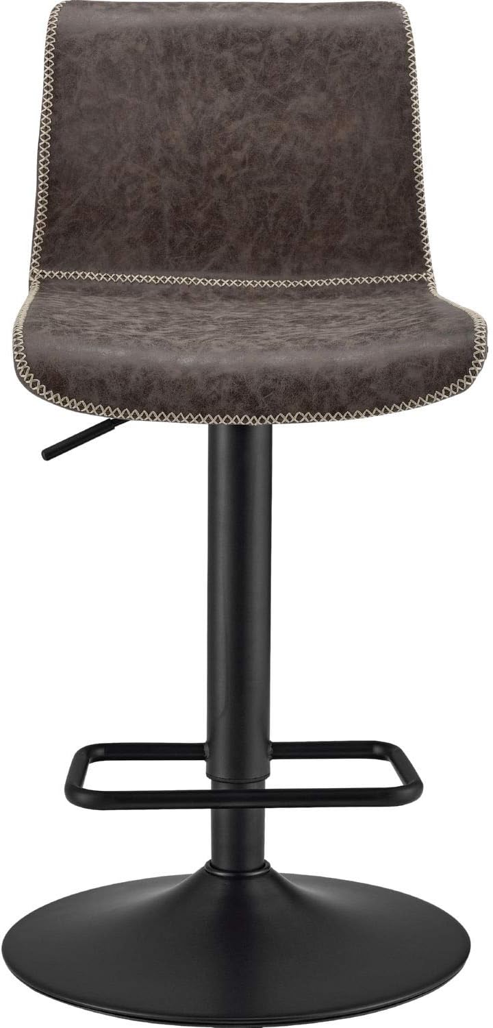 New Pacific DirectJayden PU Leather Low Back Gaslift Bar, Set of 2 Bar & Counter Stools, Vintage Coffee Brown